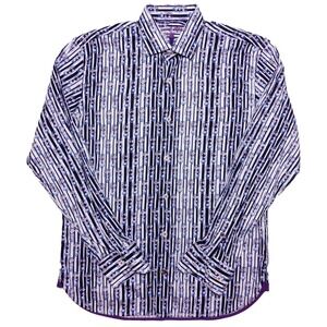 VISCONTI BLACK Long Sleeve Shirt Black Striped Purple Tiki God Medium M